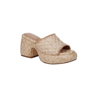 Sam Edelman Ilyse Beechwood Raffia Platform Block Heel Sandal Slides‎ Size 9